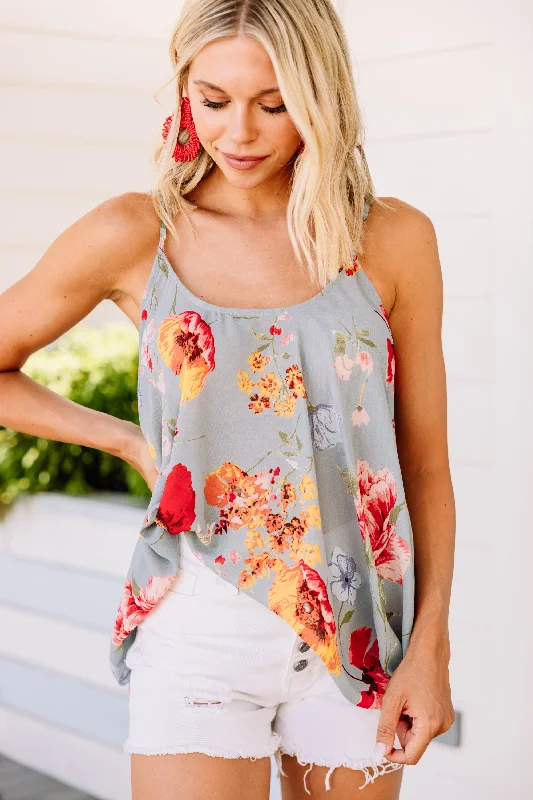 Final Clearance Now You Know Gray Floral Tank