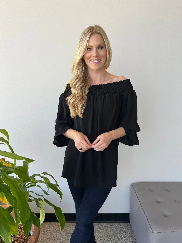 Year-End Clearance Black Bow Back Smocked Top