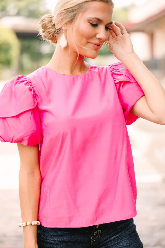 Reduced Price Looking For You Fuchsia Pink Puff Sleeve Blouse