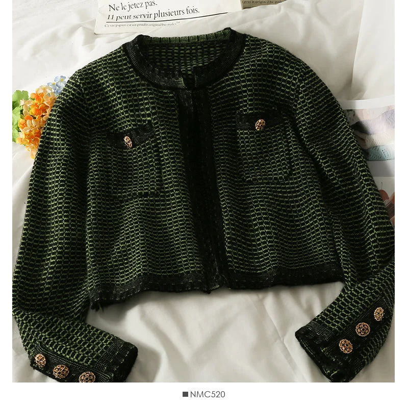 Big Savings Hong Kong retro short slim round neck sweater for women  2074