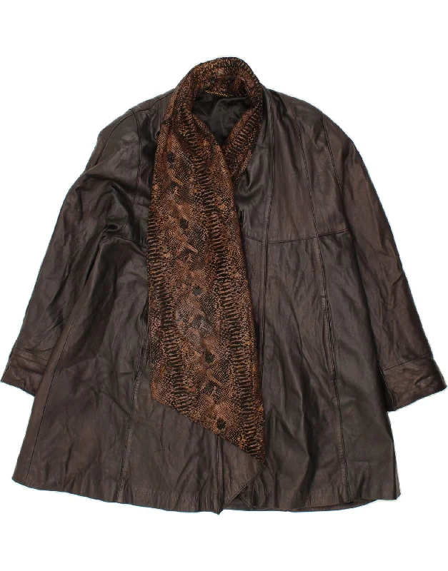 Today’s Deal VINTAGE Womens Leather Coat UK 16 Large Black Animal Print