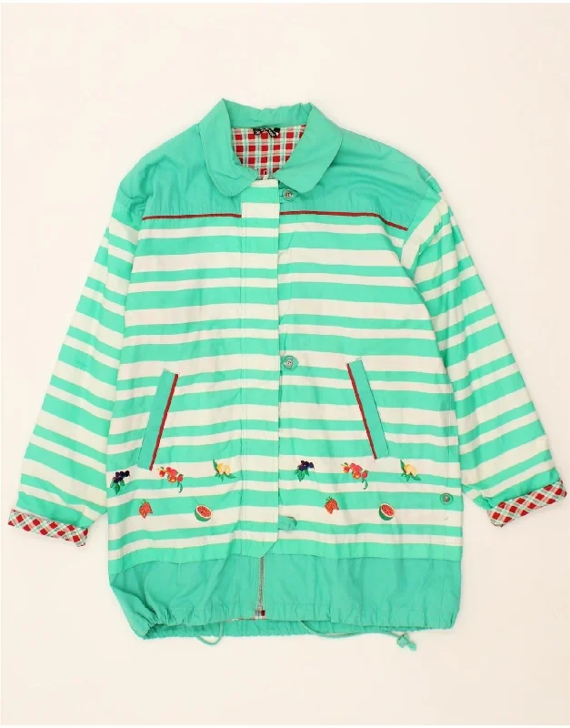 Markdowns NEW FAST Womens Windbreaker Coat EU 36 Small Green Striped Cotton