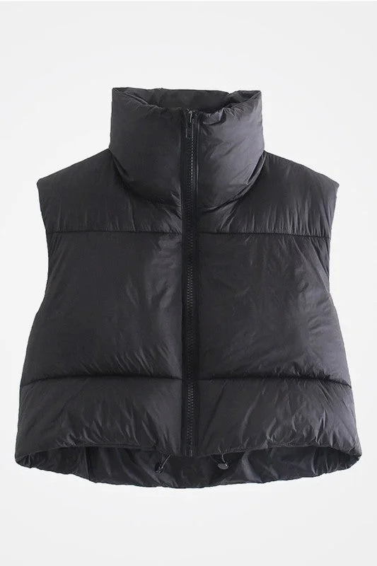 Weekend Offers That Dazzle Black Cropped Puffer Vest