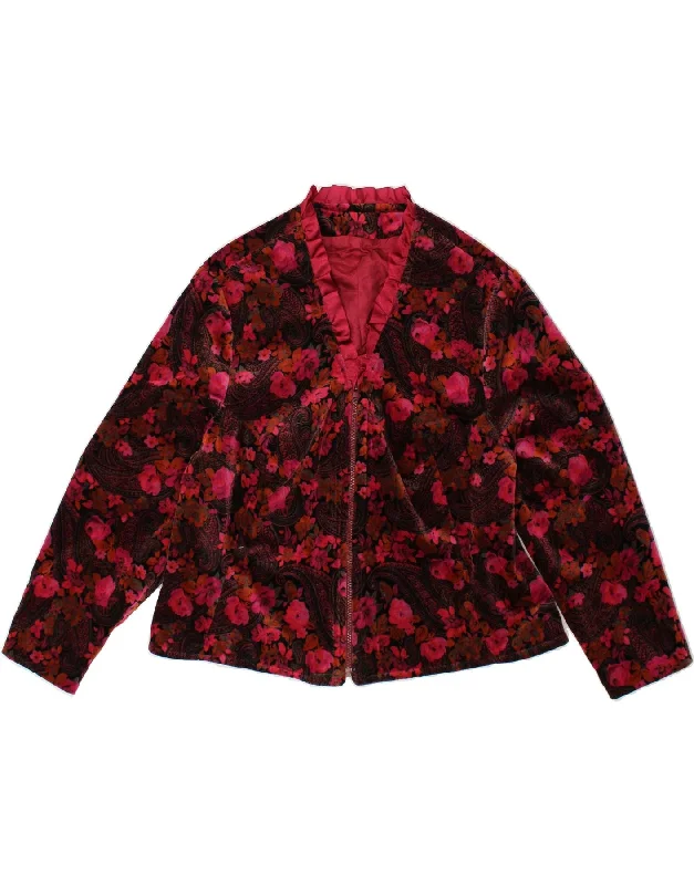 Limited Stock VINTAGE Womens 3/4 Sleeve Blazer Jacket UK 16 Large Pink Floral Velvet Limited Stock VINTAGE Womens 3/4 Sleeve Blazer Jacket UK 16 Large Pink Floral Velvet