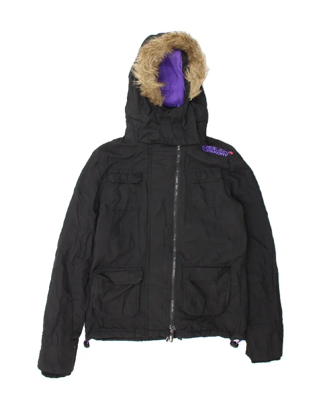 Don't Wait SUPERDRY Womens Windcheater Hooded Windbreaker Jacket UK 10 Small Black