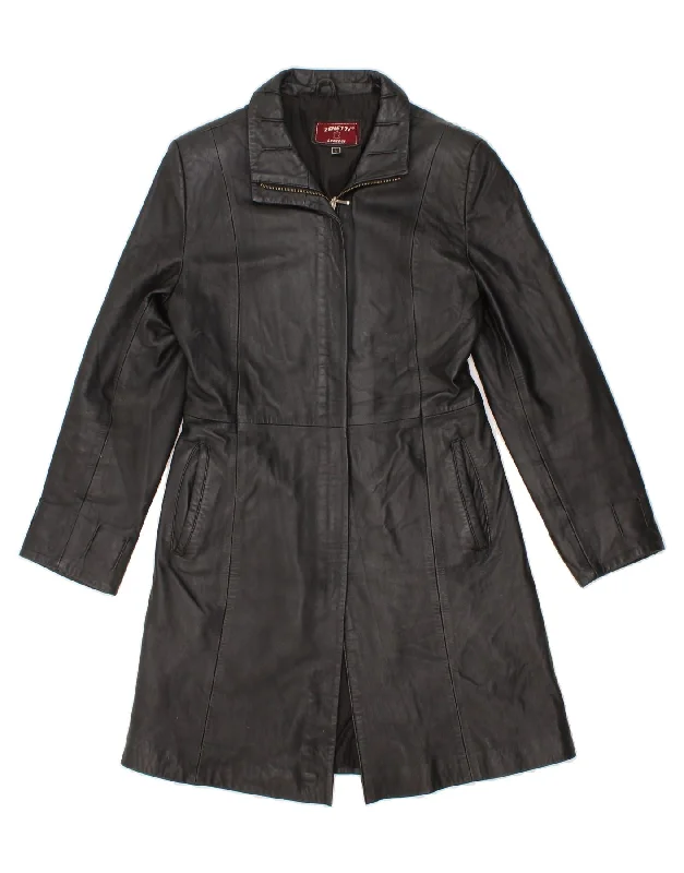Bargain Prices VINTAGE Womens Leather Coat UK 14 Large Black Leather