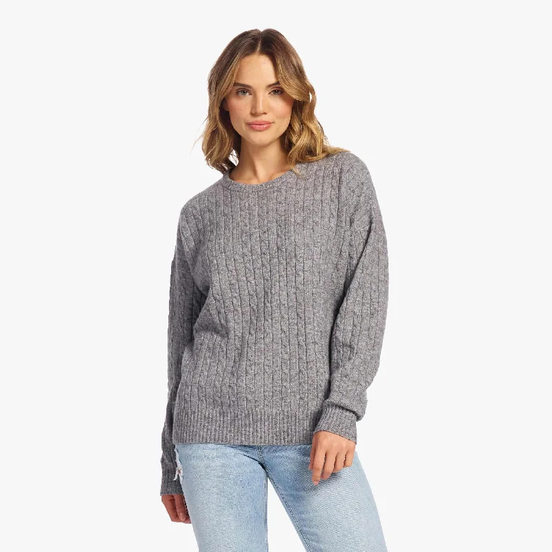 Great Deal Cozy Knit Cable Crewneck Sweater | Charcoal