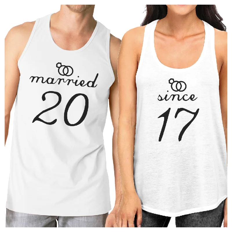 Super Sale Married Since Custom Matching Couple White Tank Tops