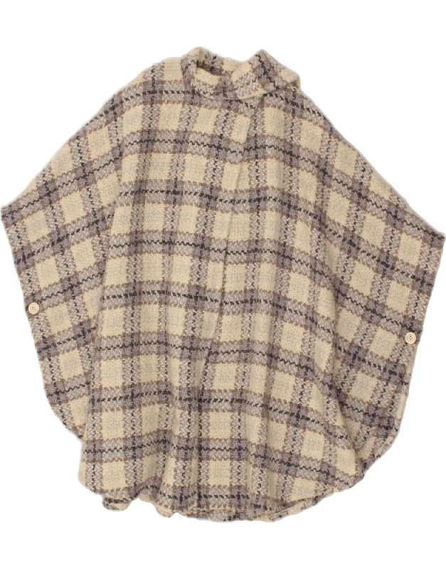 Steals and Deals BRANIGAN Womens Poncho Coat One Size Beige Check