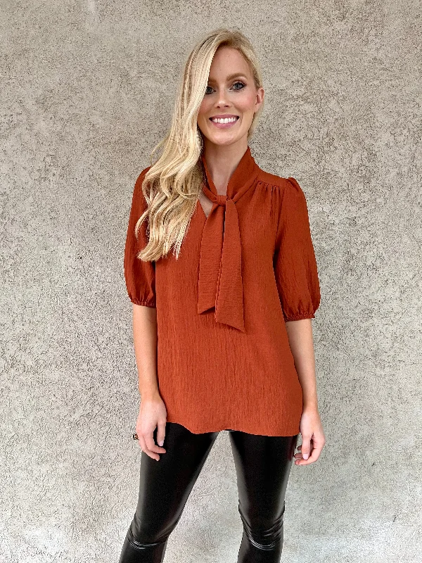 Big Deal Rust Neck Tie Blouse