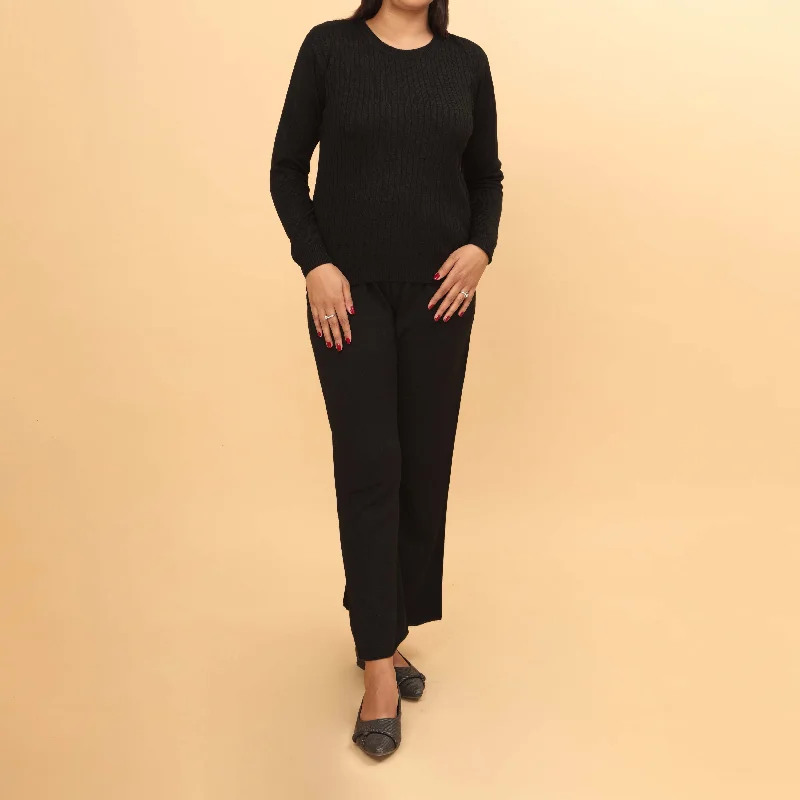 Savings Spectacular Black Acrylic Thread Winter Sweater PW4863