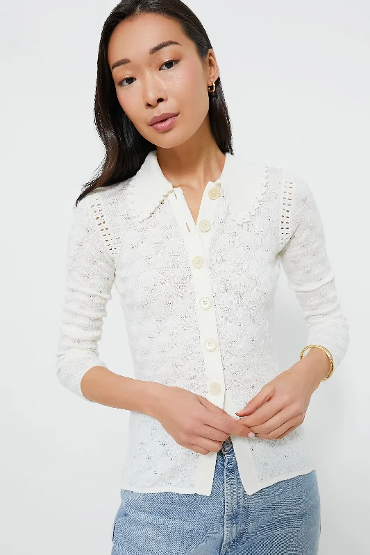 Early Bird White Mila Pointelle Long Sleeve Cardigan