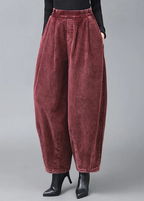 Deal of the Day Casual Mulberry Wrinkled Pockets Corduroy Lantern Pants Fall