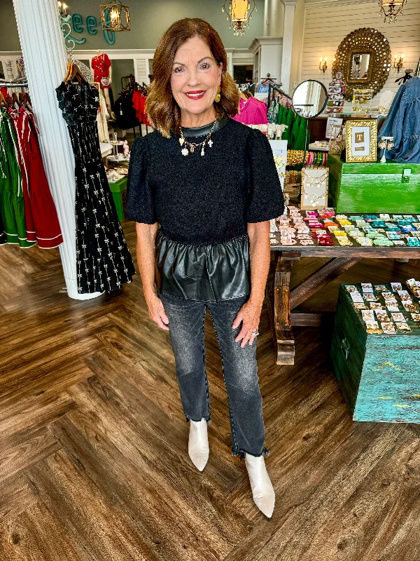 Value Deals Peplum Leather top: Black