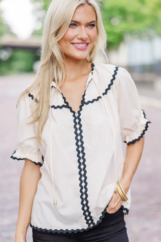Don't Delay In A Dream Ecru White Rickrack Blouse