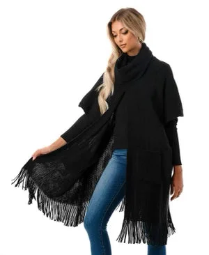 Huge Savings Black Split Front Cowl Neck Kimono