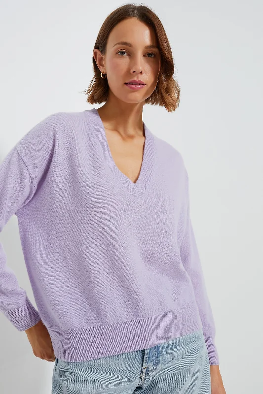 Clearance Sale Lilac Cashmere Emma V-Neck Boyfriend Sweater