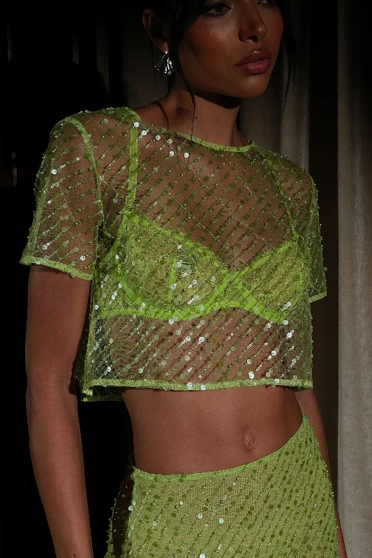 Crazy Deal Brynne Sequin Short Sleeve Top - Parakeet Green