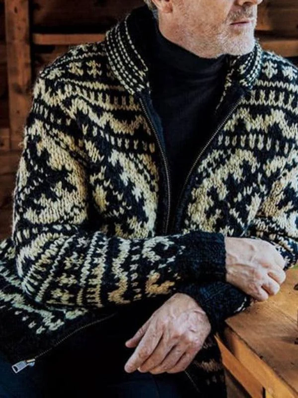 Weekend Savings Bonanza Jacquard Knitted Men Cardigan Sweater