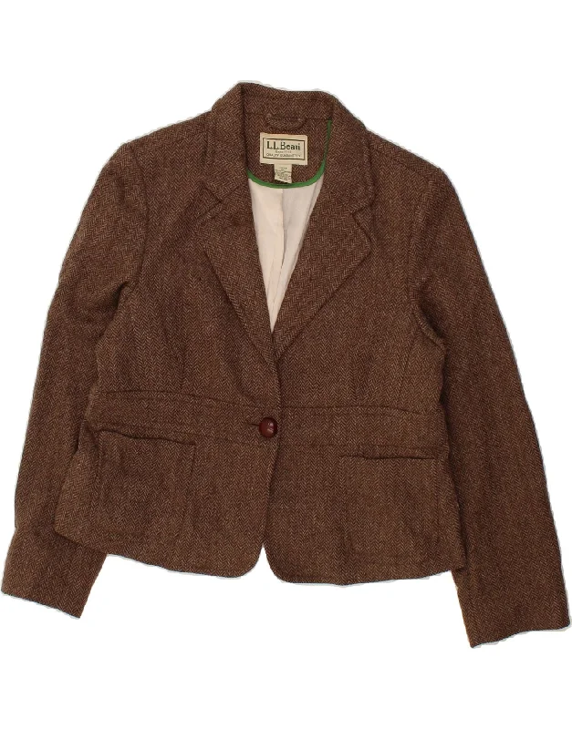 Unbeatable Prices L.L.BEAN Womens Petite 1 Button Blazer Jacket US 18 2XL Brown Herringbone