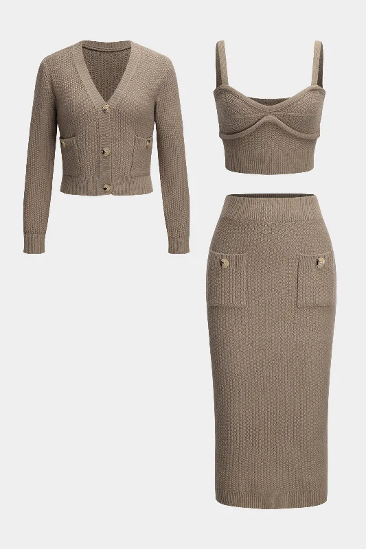 Shop the Weekend Away Knit Cami Top And Cardigan And Skirt Set