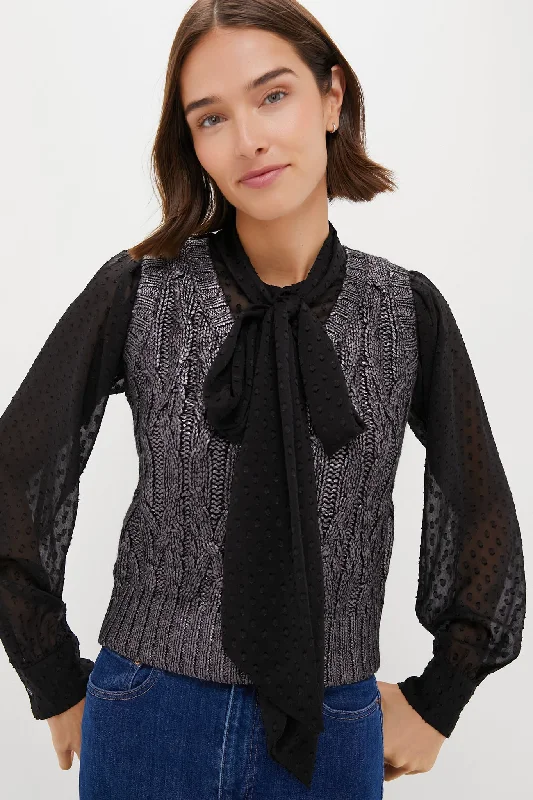 Closeout Sale Black Foil Cable Ellington Sweater Blouse