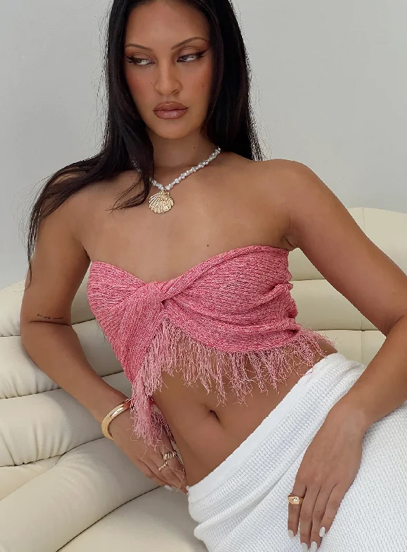 Final Markdown Kovac Reversible Fringe Tube Top Pink