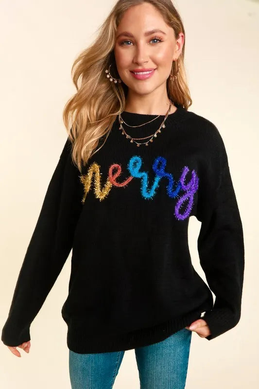 Deal of the Week Black Tinsel Merry Sweater