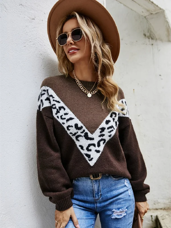 Price Cut Leopard Round Neck Sweater