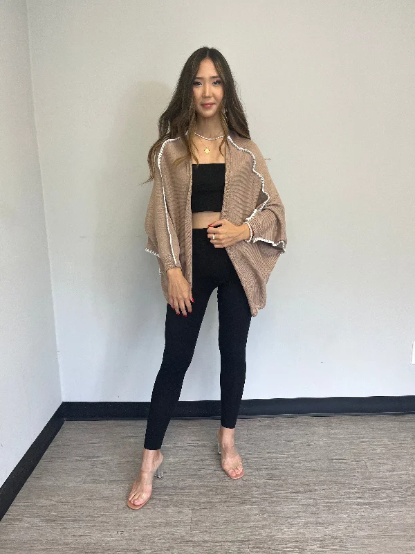 Weekend Deals to Make You Smile Dolman Style Textured Edge Taupe Cardigan