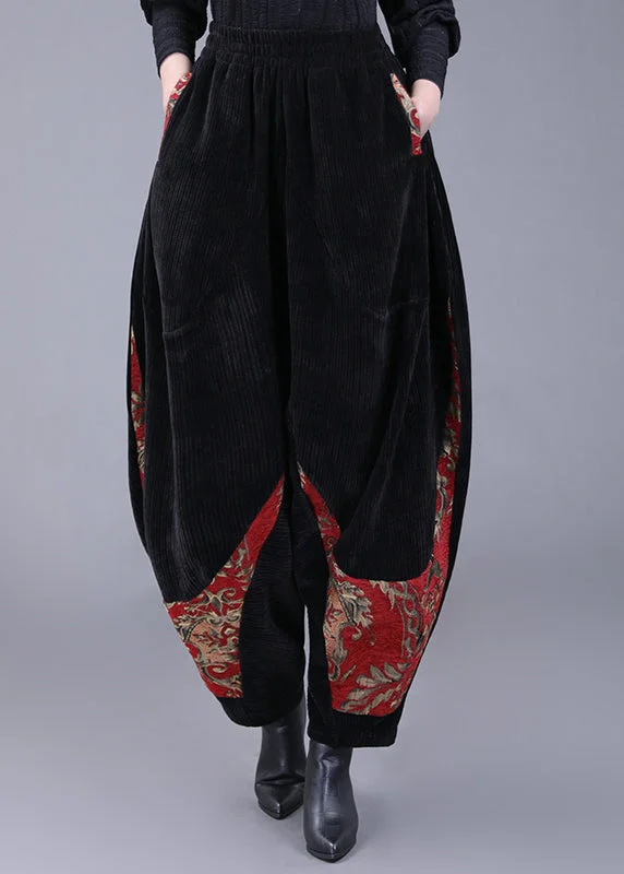 Unmissable Sale Plus Size Black Pockets Embroideried Corduroy Lantern Pants Fall