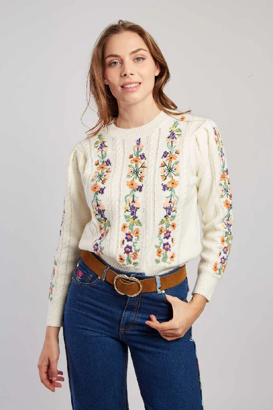 Midnight Madness Caline Embroidered Sweater - Ecru