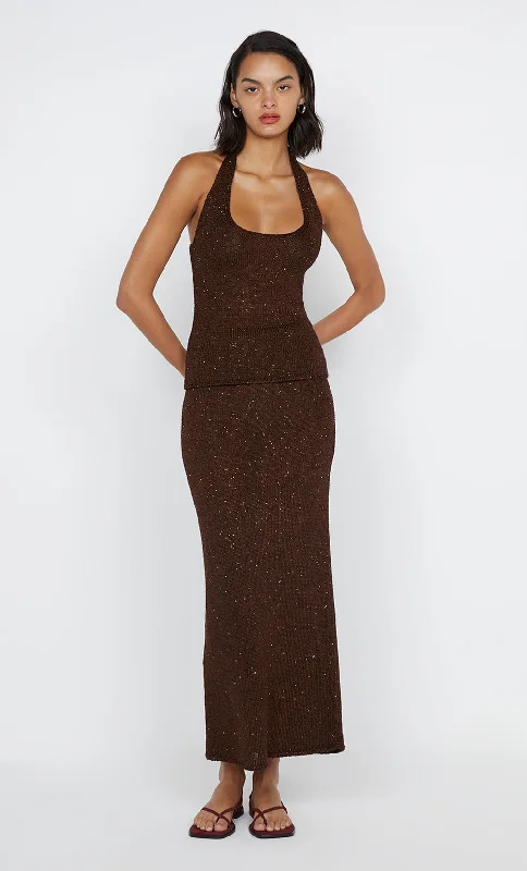 Super Sale DELFINA SEQUIN HALTER TOP - CHOCOLATE