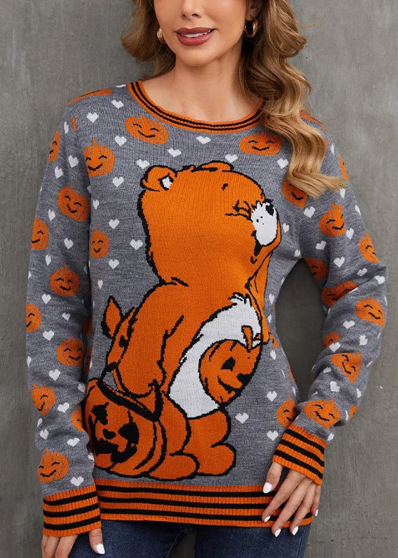 Weekend Specials to Snag Art Grey O Neck Animal Cozy Knit Sweater Fall