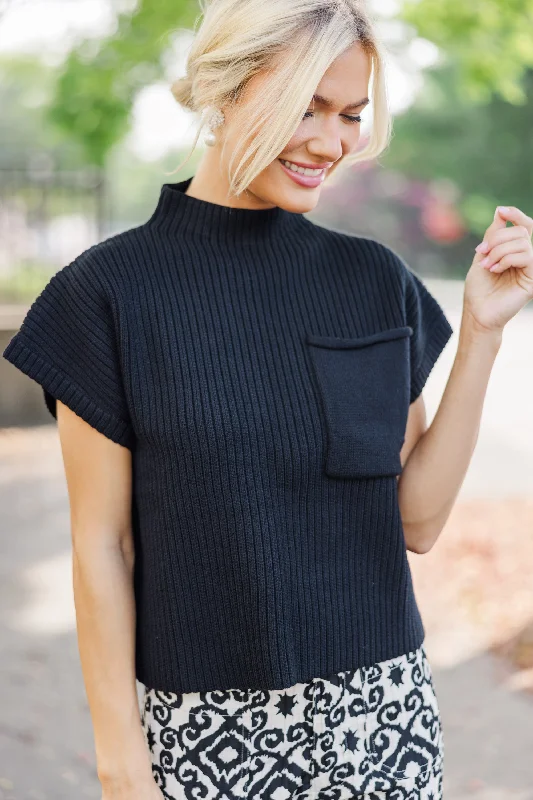 Weekend Offers That Please Open Your Mind Black Short Sleeve Sweater
