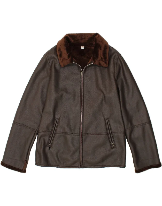 Unwind with Weekend Discounts VINTAGE Womens Shearling Jacket EU 40 Medium Brown