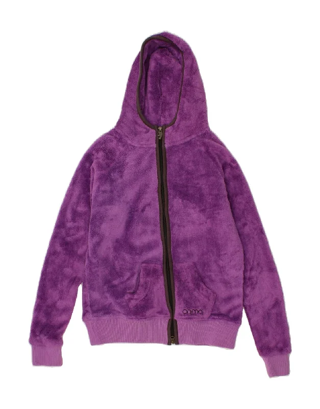 Savings Alert ANIMAL Womens Hooded Fleece Jacket UK 12 Medium  Purple Polyester