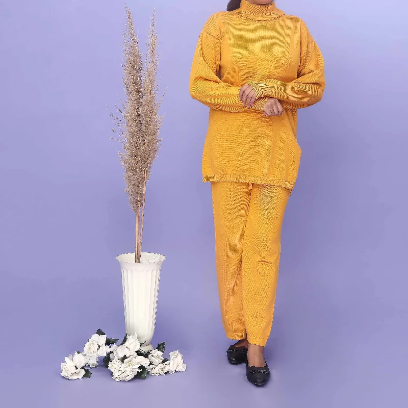 Quick Sale Mustard Cotton Thread Winter Sweaters Co-ord Set PW4861