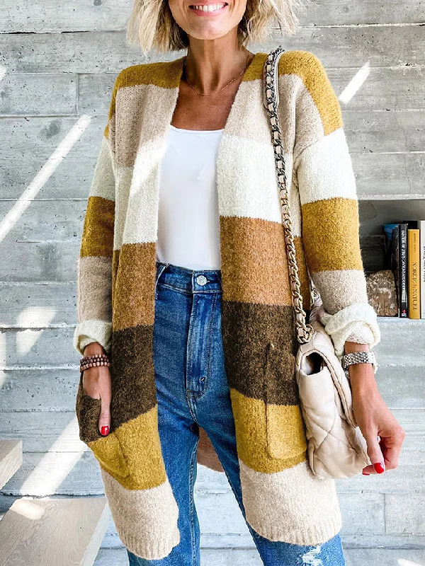 Hot Deal Color Block Dropped Shoulder Cardigan