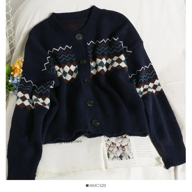 Take Advantage New Plaid single breasted cardigan long sleeved sweater  2055