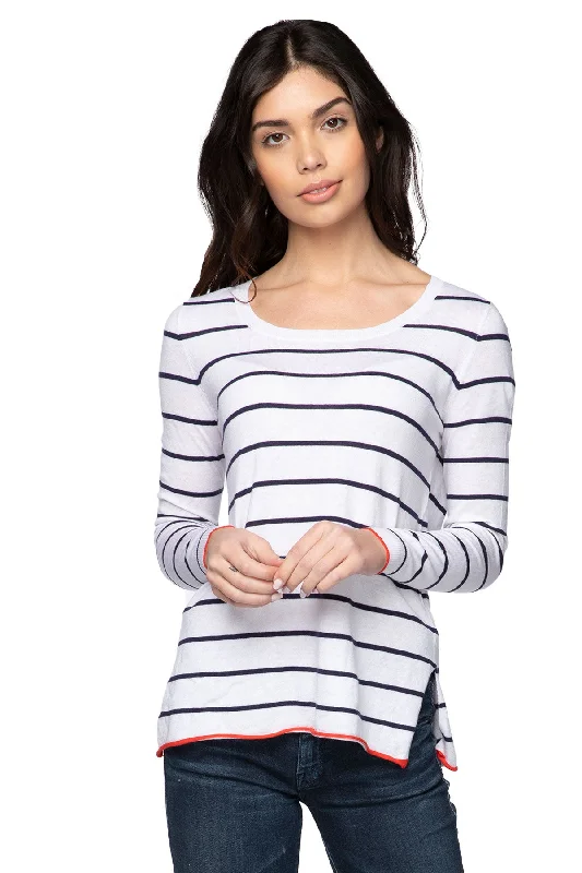 Price Drop Zen Stripe White and Navy  Crewneck Knit Sweater