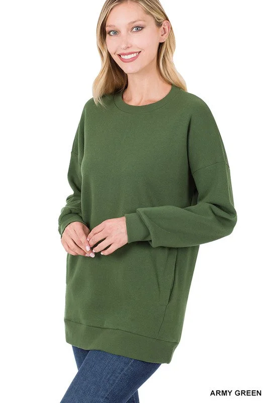 Act Now LONG SLEEVE ROUND NECK SWEATSHIRT SIDE POCKETS