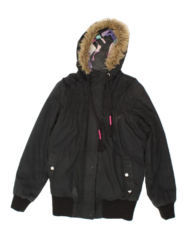 Exclusive Offers ROXY Womens Hooded Bomber Jacket UK 14 Medium Black Cotton