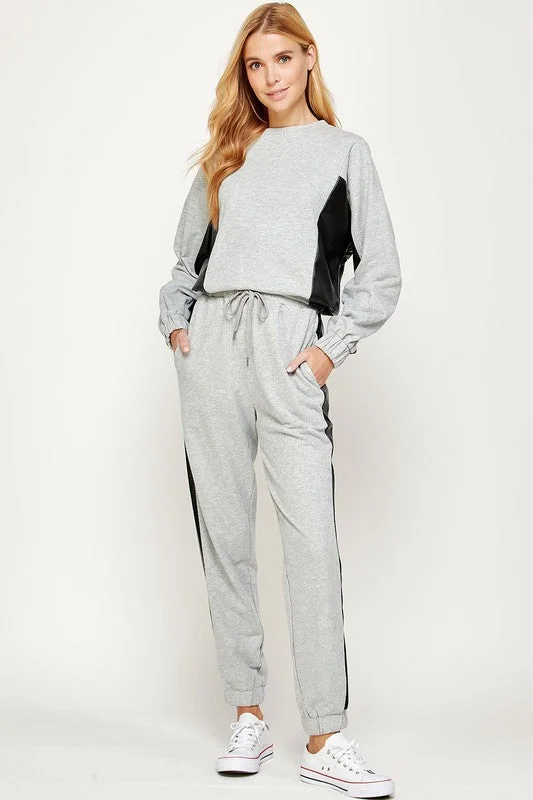 Limited Availability Faux leather Contrast Sweatshirt
