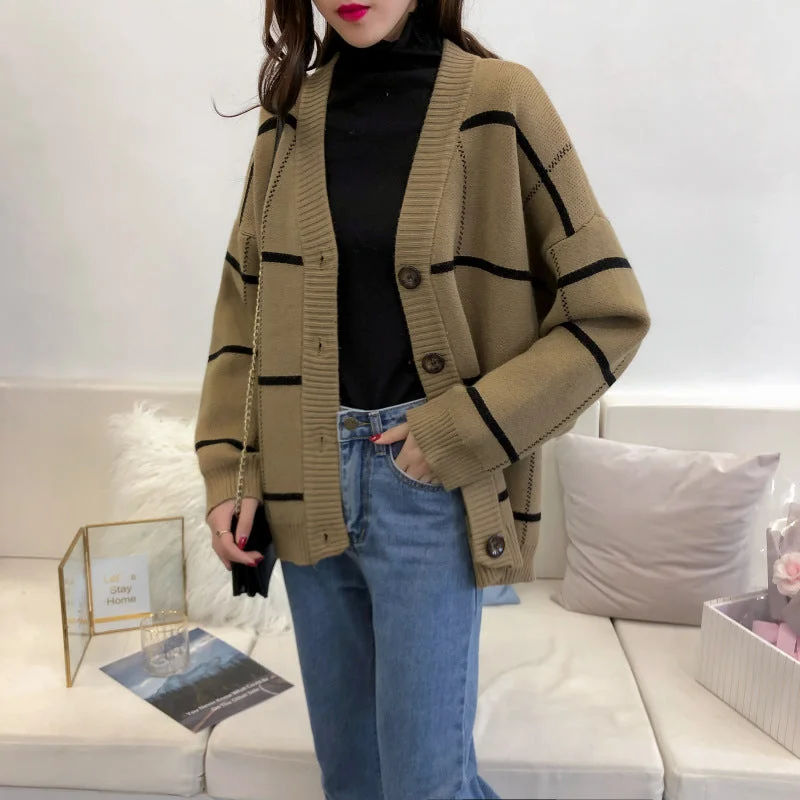 Exclusive Preview Harajuku sweater cardigan Plaid loose and versatile  4913