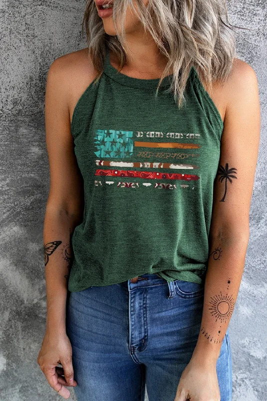 Buy Now US Flag Graphic Round Neck Tank