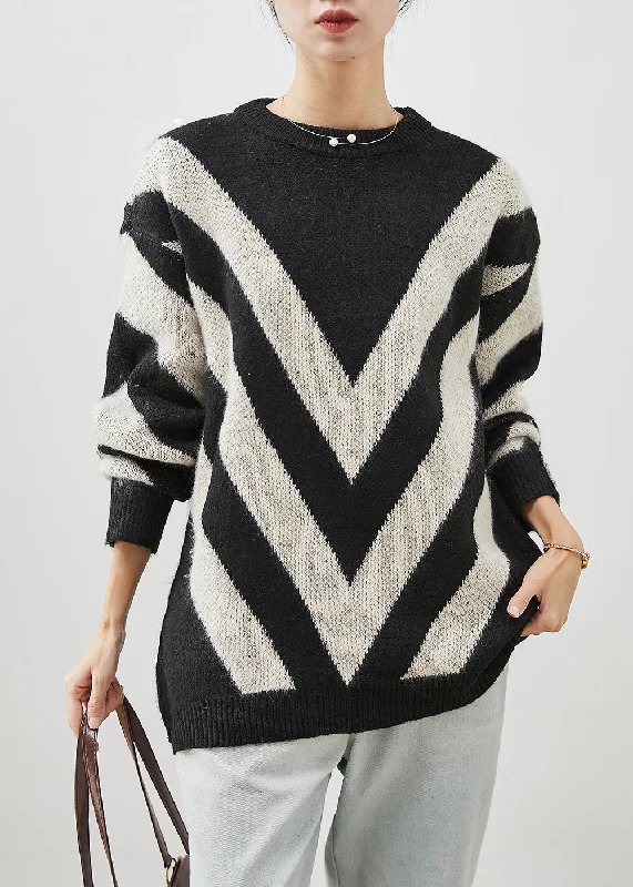 Instant Discount Boutique Black Oversized Striped Knit Sweater Winter