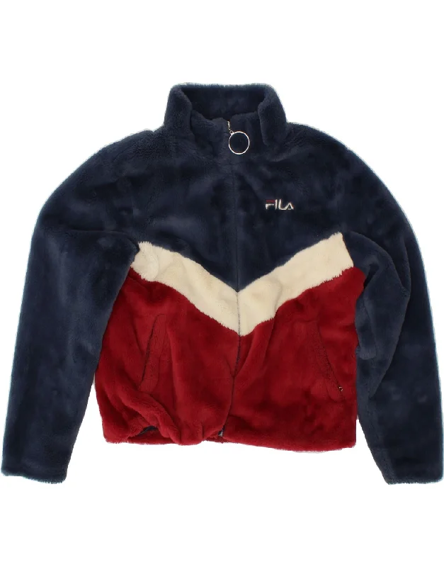 Don't Miss FILA Womens Graphic Fleece Jacket UK 10 Small Navy Blue Colourblock