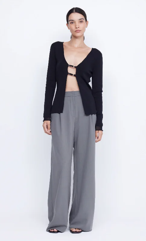 Now or Never TEODORA KNIT LONG SLEEVE TOP - BLACK
