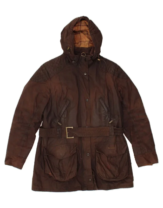 Weekend Price Cuts Galore BARBOUR Womens Hooded Waxed Cotton Jacket UK 14 Large Brown Cotton Weekend Price Cuts Galore BARBOUR Womens Hooded Waxed Cotton Jacket UK 14 Large Brown Cotton